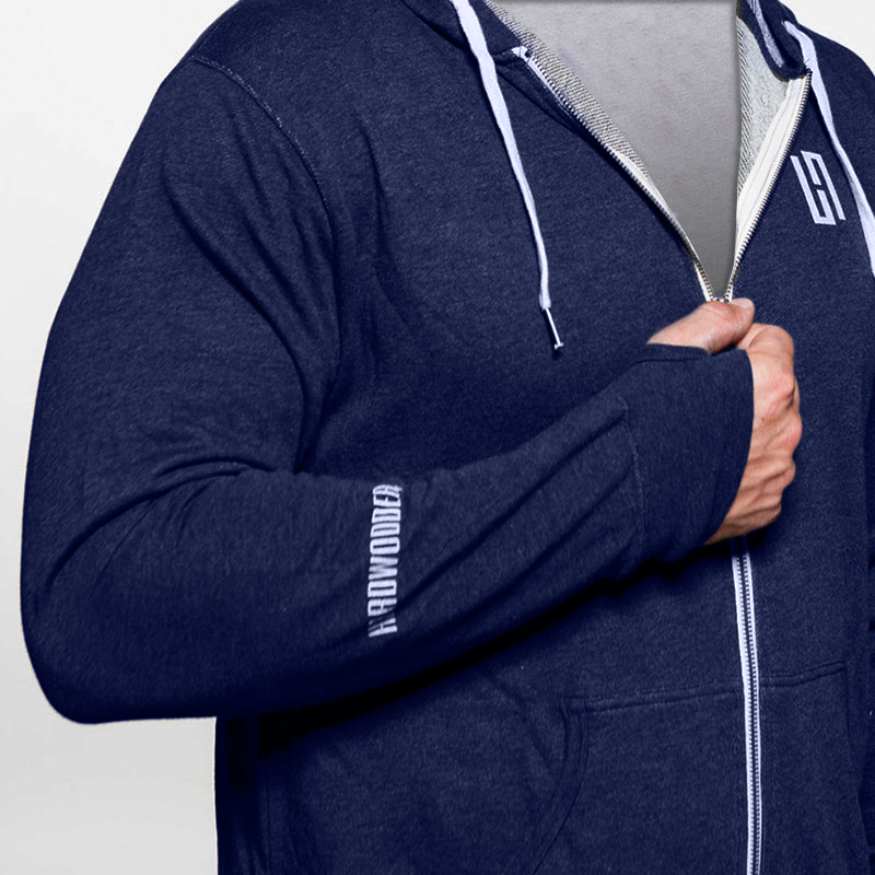 HardWodder Hoodie Dark Blue Indy With Thumb Holes Side View