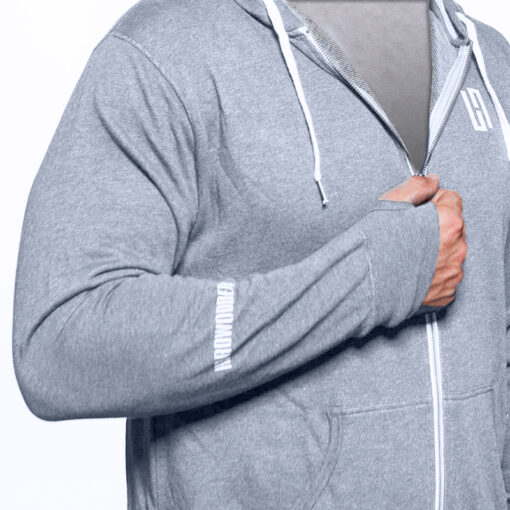 HardWodder Hoodie Grey Indy With Thumb Holes Side View