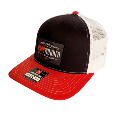 HardWodder Performance Tac Hat In Red And Black On White With Patch
